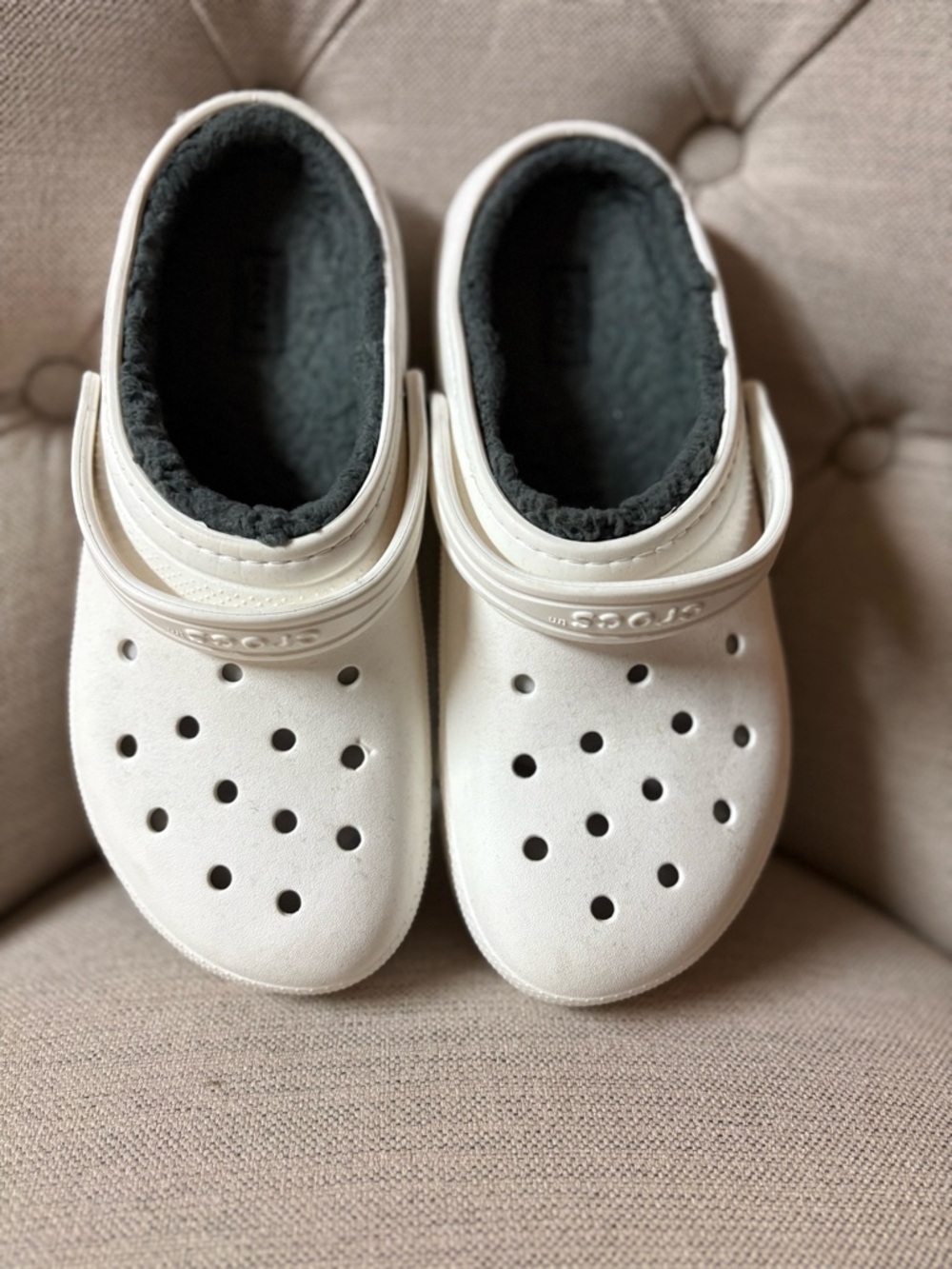 CROCS Kids White Clog with Grey Fleece Lining